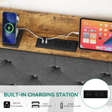 YITAHOME Queen Upholstered Platform Bed Frame with Wingback Headboard and 4 Storage Drawers, Built-in Outlets and USB Ports, Sturdy Wood Slats, No Box Spring Needed - Gray YITAHOME