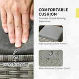 Outsunny 6 Piece Patio Dining Set, PE Rattan Furniture Set with 2 Chairs Cushions & Outdoor Loveseat Sofa, Woodgrain Slatted Dinner Table, Gray Outsunny