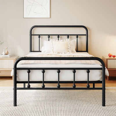 zunatu Twin Size Metal Platform Bed Frame/Victorian Style Headboard and Footboard/Steel Slat Support/Easy Assembly/No Box Spring Needed/Underbed Storage/Noise Free/Black