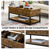Yaheetech Coffee Table, 40in Lift Top Coffee Table, Rustic Industrial Lift Up Center Table with Storage Compartments & Shelf for Living Room Reception, Rustic Brown Yaheetech