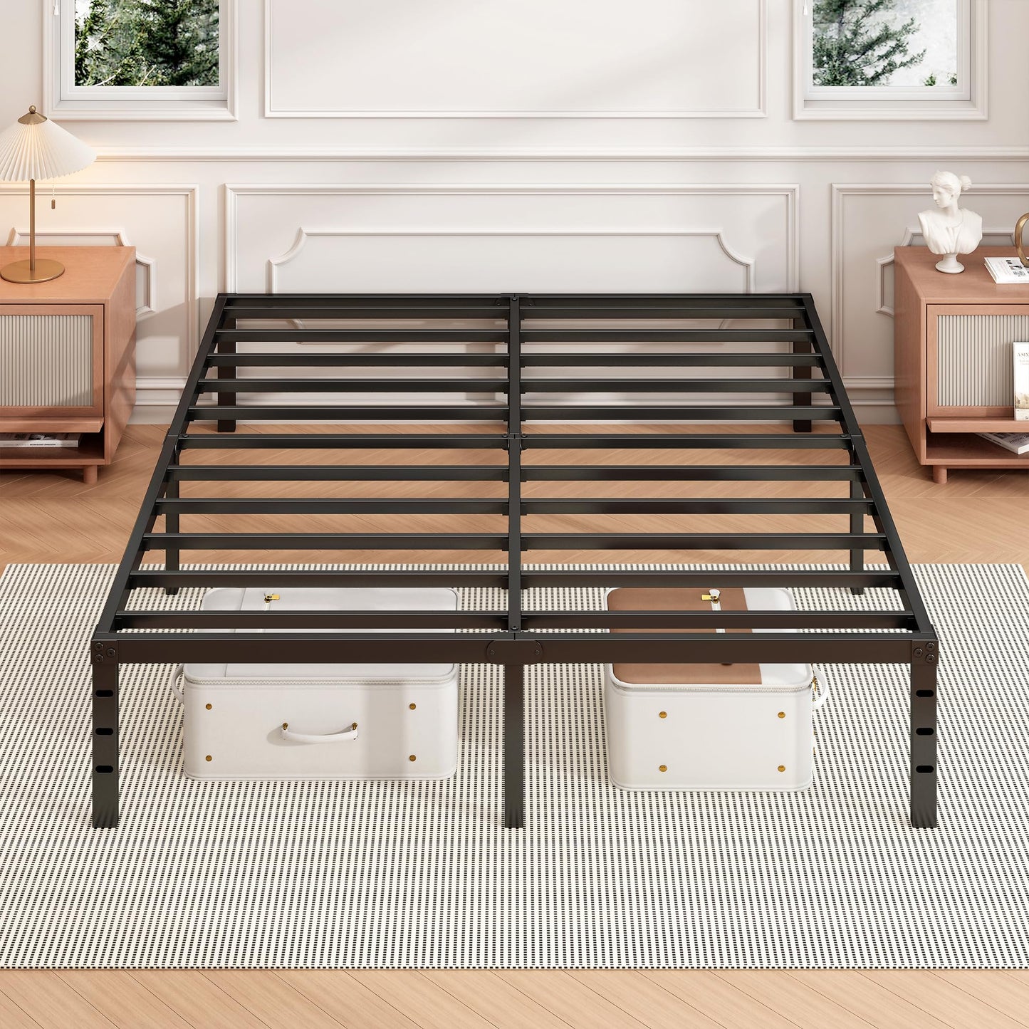 Hafenpo 14 Inch King Bed Frame - Sturdy Metal Platform with Under-Bed Storage and No Box Spring Needed - WoodArtSupply