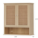 Reettic Rattan Two Door Wall Cabinet, Wooden Medicine Cabinet, Wall Mounted Bathroom Storage Cabinet with Inner Adjustable Shelf, for Bathroom, Kitchen, Entryway, Natural BMGZ103M Reettic