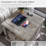 T4TREAM 24'' Farmhouse End Table w/4 Solid Wood Feet, Large 2 Drawers Wide Sofa Side Table with Charging Station, Tall Rustic Wood Square Nightstand for Living Room, Bedroom, Office, Light Rustic Oak T4TREAM