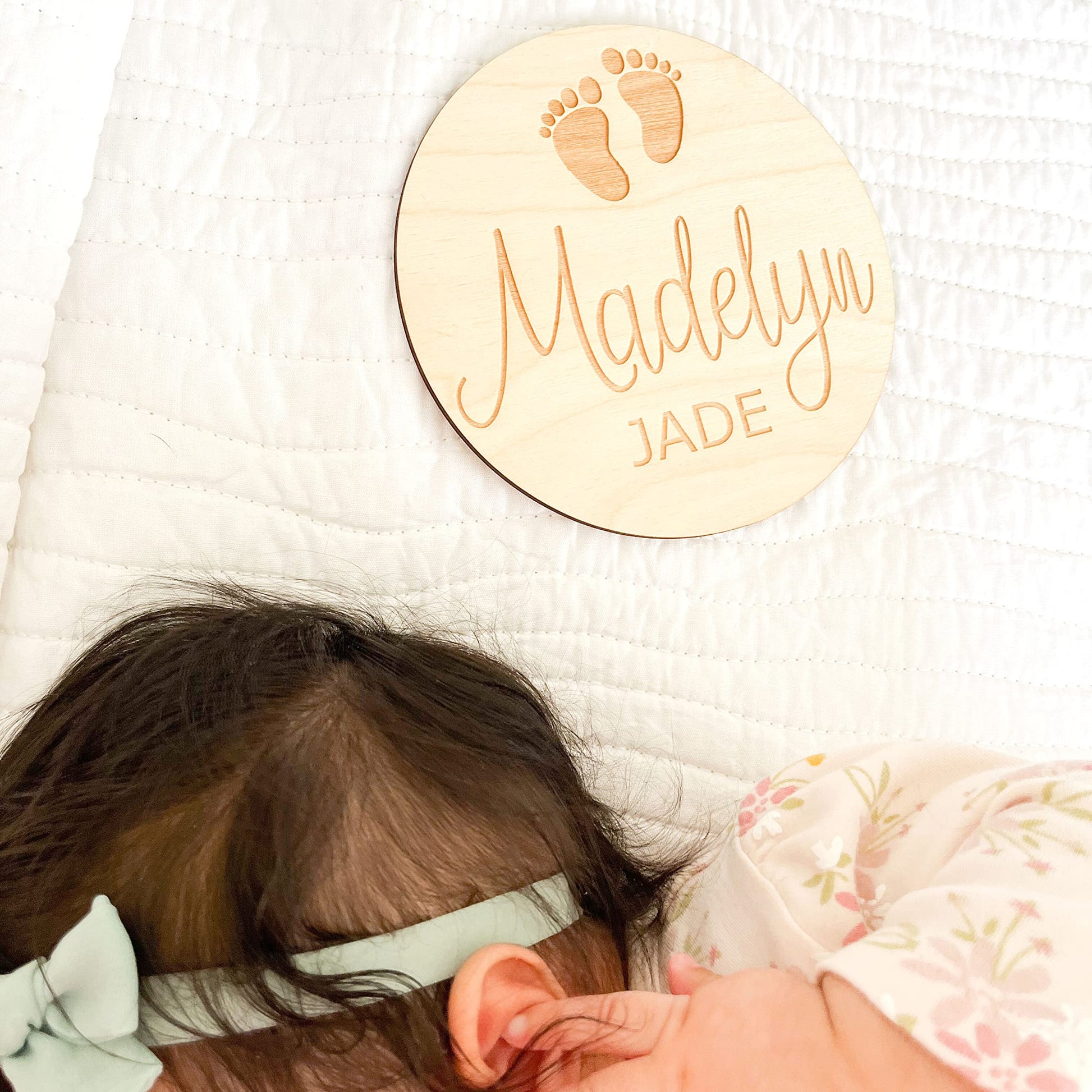 Zanuby Personalized Wooden Newborn Baby Announcement Sign, Hospital Sign, Wooden Name Sign(Baby Feet) - WoodArtSupply