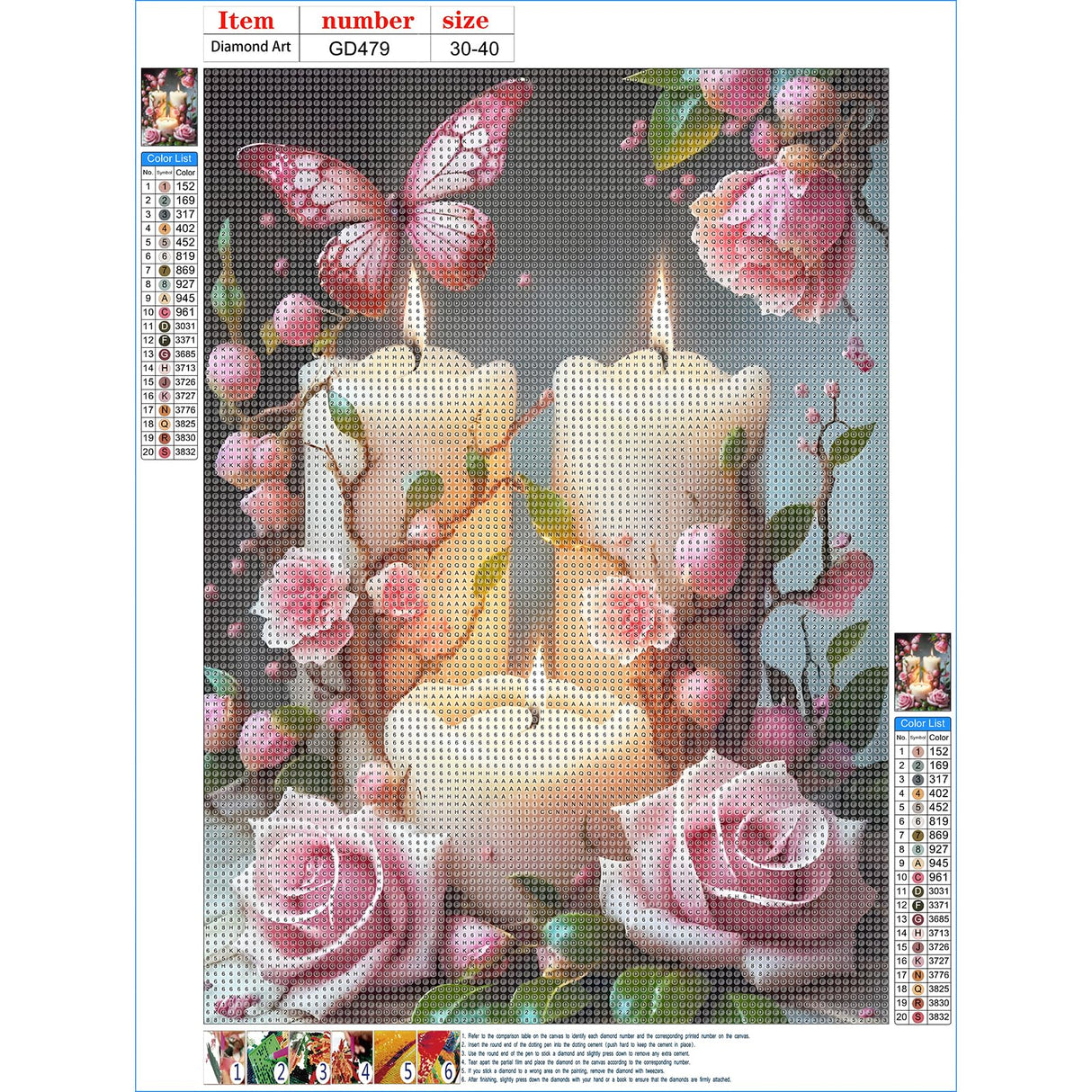 GDYEEH DIY Candle 5D Diamond Art Kits, Round Full Drill Sparkling Roses Flowers Diamond Painting Picture, Butterfly Painting by Numbers Art Kits for Adults Beginners Home Wall Decor 12x16 inch GDYEEH