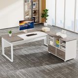 Tribesigns L-Shaped Executive Desk with Reversible File Cabinet, 63" Office Desk with Storage Drawers, L-Shaped Computer Desk with Drawer Cabinet for Hanging Letter Size Files,Gray & White Tribesigns