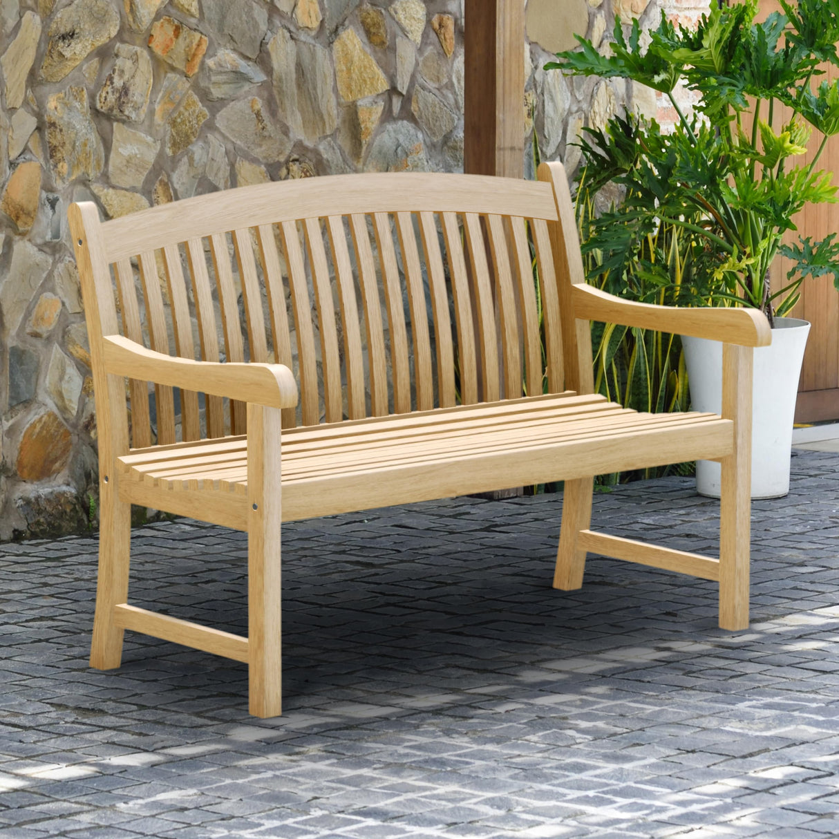 Amazonia Newcastle Patio Made of Real Ideal for Outdoors and Indoors, 48L x 18W x 35H, Light Brown, Natural Teak Bench Amazonia