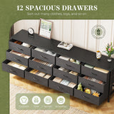 Huuger 70 Inch Black Dresser for Bedroom, TV Stand for 65, 75, 80 Inch TV, 12 Fabric Drawer Long Dresser, Wide Chest of Drawer, Storage Units for Living Room Huuger