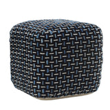 LR Home Evette Rios Black/Blue/White Transitional Polyester Square Ottoman Pouf for Home Decor | Hand-Made Modern Pouf Foot Rest for Bedroom & Living Room Decor | 16 x 16 x 16 Stuffed Pouf for Seating L.R. Resources Inc
