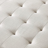 24KF Large Square Upholstered Tufted Linen Ottoman Coffee Table, Large Footrest Ottoman with Solid Wood Shelf-Ivory 24KF