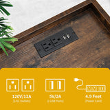 DWVO Large Record Player Stand, Turntable with Power Outlets & LED Lights, Vinyl Record Player Table with Album Storage, Turntable Stand with Record Storage Shelf for Living Room, Brown DWVO