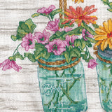 Dimensions 70-35378 Mason Jar Flowers Counted Cross Stitch Kit, 14 Cnt. White Aida Cloth, 14 x 10 Dimensions