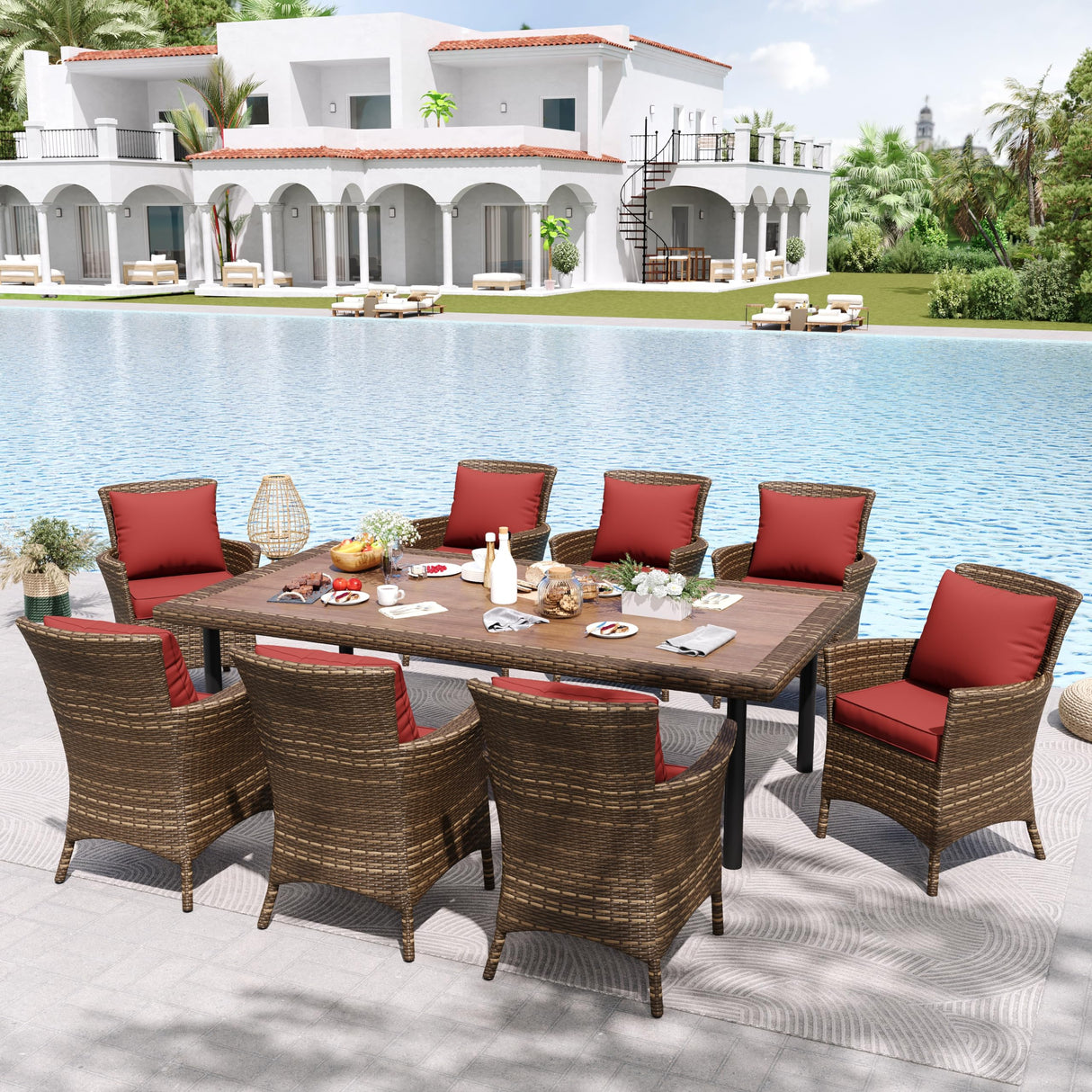 UDPATIO Outdoor Cushions for Patio Furniture, 4'' Replacement Cushions for Outdoor Furniture, Set of 8 Water-Resistant Outdoor Sectional Cushions for Sofa Couch Chair (Wine) UDPATIO