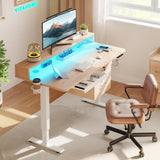 YITAHOME Height Adjustable Electric Standing Desk with Drawers, 48 x 24 Inches Sit Stand Desk with Power Outlets & LED Lights, Electric Desk Stand Up Desk with Monitor Stand, Oak YITAHOME