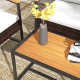 Outsunny 4 Piece Patio Furniture Set with 2 Chairs, Loveseat Sofa, Wood Table, Rattan Motifs, Tufted Cushions, Outdoor Conversation Set for Backyard, Lawn and Pool, White Outsunny