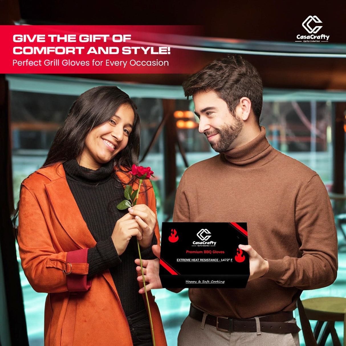 Pro-Series EN 407 Certified BBQ Gloves - Extreme Heat Resistant Grill Gloves (1472℉/800℃), Heatproof/Fireproof Protection Oven Mitts for Grilling, Cooking, Baking, Camping, and Welding - 1 Pair Casacrafty