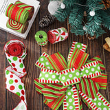 Whaline Christmas Ribbons 36 Yards Dot Stripe Candy Wired Edge Ribbon Red Green Fabric Craft Ribbon for Xmas Wreath Bow Making DIY Crafts Wrapping Supplies, 6 Rolls Whaline