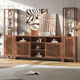 BVIUNTWO Farmhouse TV Stand for 70 inch TVs, Entertainment Center with Bookshelves - 4 Door Media Console with Adjustable Shelves, Storage Cabinet for Living Room Bedroom Home Theater, Rustic Brown BVIUNTWO