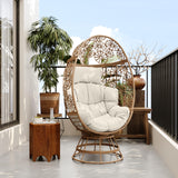 Christopher Knight Home Gary Patio Woven Faux Rattan Swivel Egg Chair, Outdoor Iron Frame Wicker Lounge Chair/Papasan/Basket Chair, Removable Cushion, Head Support, Weather Resistant, Brown+Beige Christopher Knight Home