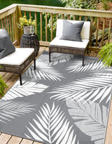 sarben Outdoor Rug 4’x6’ Waterproof for Patio Clearance, Reversible Indoor Outdoor Plastic Straw Camping Rug Carpet, RV Mat, Large Area Rug for Deck, Backyard, Balcony, Porch, Beach, Grey & White sarben