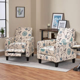 Christopher Knight Home Emmie Fabric Recliner (Set of 2), Light Beige with Blue Floral, Dark Brown Christopher Knight Home