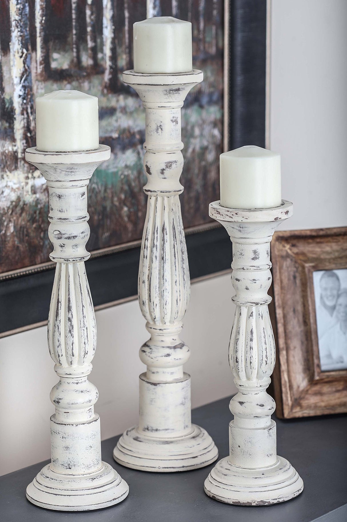 Deco 79 Mango Wood Solid Candle Holder, Set of 3 21", 17", 15"H, White Deco 79