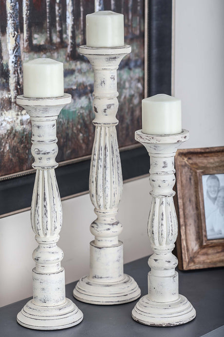 Deco 79 Mango Wood Solid Candle Holder, Set of 3 21", 17", 15"H, White Deco 79
