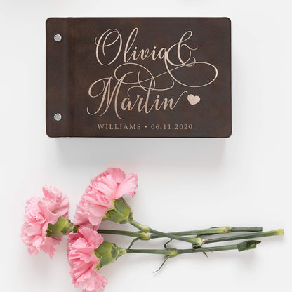 Wedding Guest Book, Personalized Leather Guest Book for Bride and Groom | Rustic | Customized Signing, Registry Book for Visitors, Bridal Shower, - WoodArtSupply