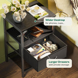 Huuger Nightstand Set of 2, Night Stand with Fabric Drawer, Mesh Shelf, Side Table with Storage, Fabric Drawer Dresser, Open Shelf, Metal Frame, Bedroom, Black Huuger