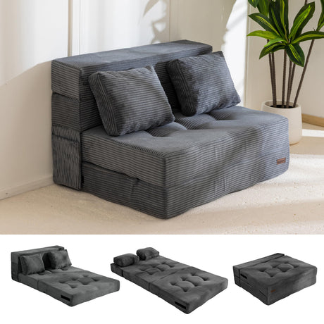 MAXYOYO Convertible Sofa Bed, Fold Out Loveseat Sleeper Sofa with Pillow, 4 in 1 Tufted Folding Couch Bed Foam Floor Couch, Lazy Chair for Living Room Bedroom Guest Room, Dark Grey MAXYOYO