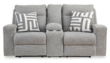 Signature Design by Ashley Biscoe Casual UV Resistant Power Reclining Loveseat with Console, Adjustable Headrest and USB Ports, Light Gray Signature Design by Ashley