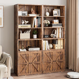 Garveehome Farmhouse Bookcase with Doors 11.8in Depth Display Storage Shelves 71.4in Tall Industrial Bookshelf Wooden 6 Shelf Bookshelves for Bedroom, Living Room, Home Office (Brown) GarveeHome