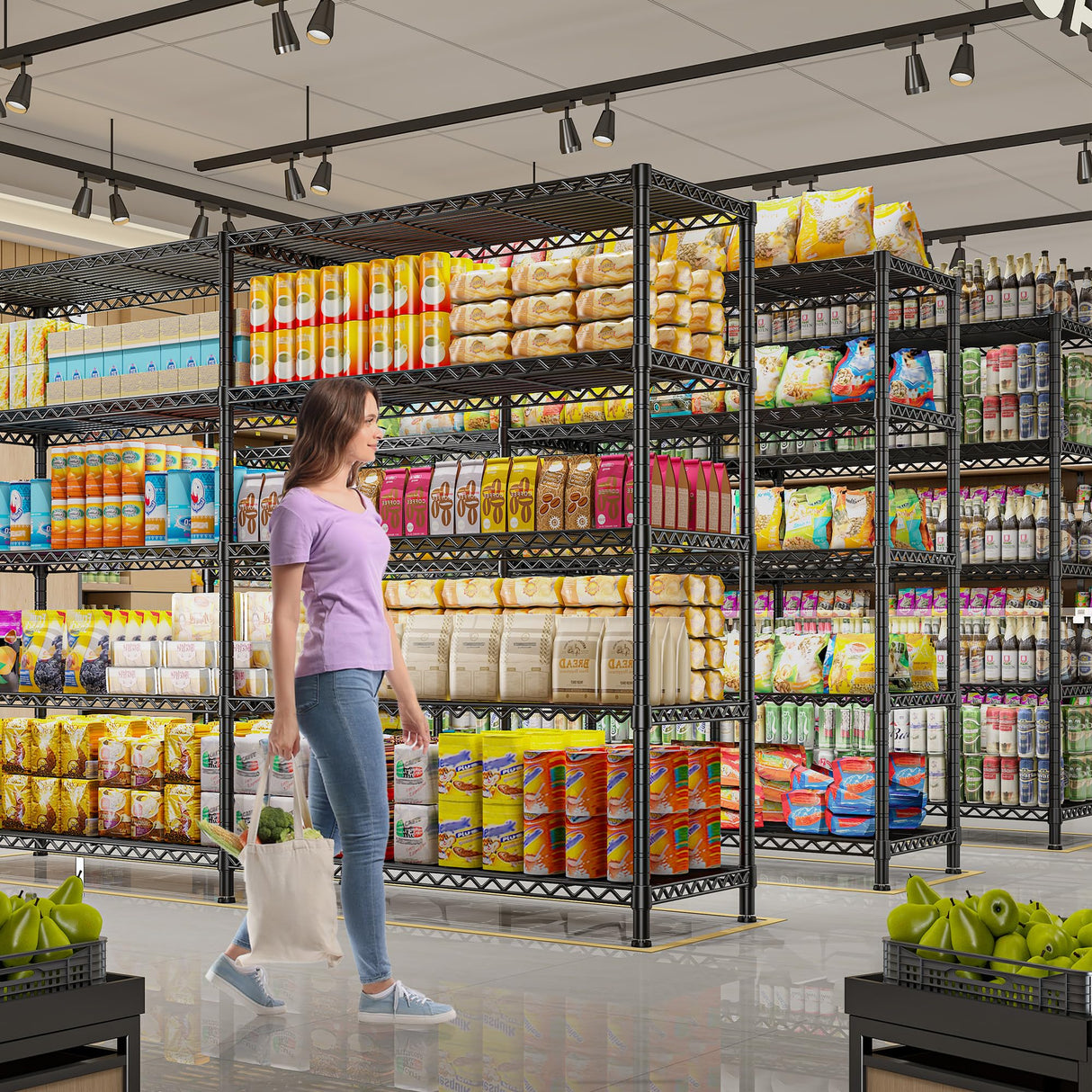 REIBII 73''W Storage Shelves Load 1650 LBS Metal Shelving 5-Tier Wire Shelving Unit for Storage Rack Adjustable Heavy Duty Metal Shelves for Pantry Kitchen Garage, 17.7" D x 73" W x 71" H REIBII