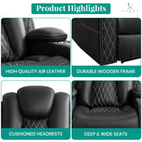 Naomi Home Chicago Sofa Black Air Leather – Premium 3-Seater Reclining Sofa with Console, Cup Holders, USB Ports, Pillow Top Armrests & Split Back Design – Modern Faux Leather Couch for Living Room Naomi Home