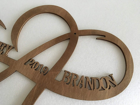 Personalized Infinity Symbol Custom Wood Wedding Sign Couple Names Established Year Heart Sign Wooden Love Heart Shape Wedding Gift Wall Hanging Door FranJohnsonHouse