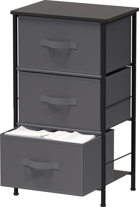 Simple Houseware 3 Drawer Nightstand Dresser with Wood Top, Dark Grey Simple Houseware