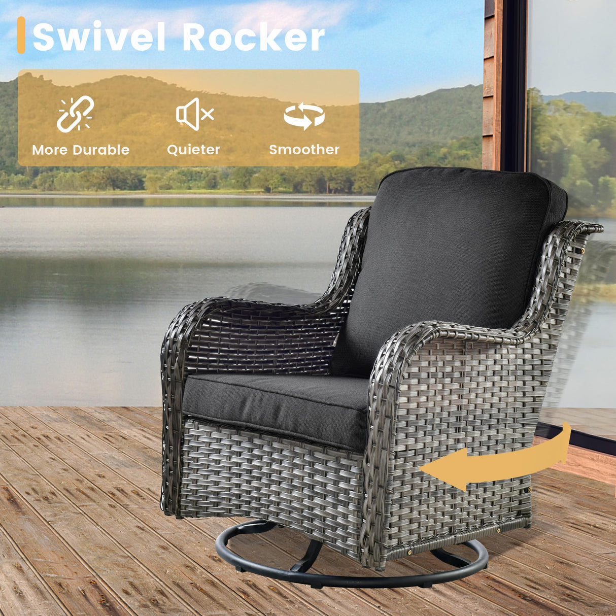 HOOOWOOO Patio Outdoor Sectional Furniture Sofa Set with Fire Pit Table,13 Piece L Shaped Wicker Couch Set with Swivel Chairs,Modern 10 Persons Summer Patio Conversation Set(Black) HOOOWOOO