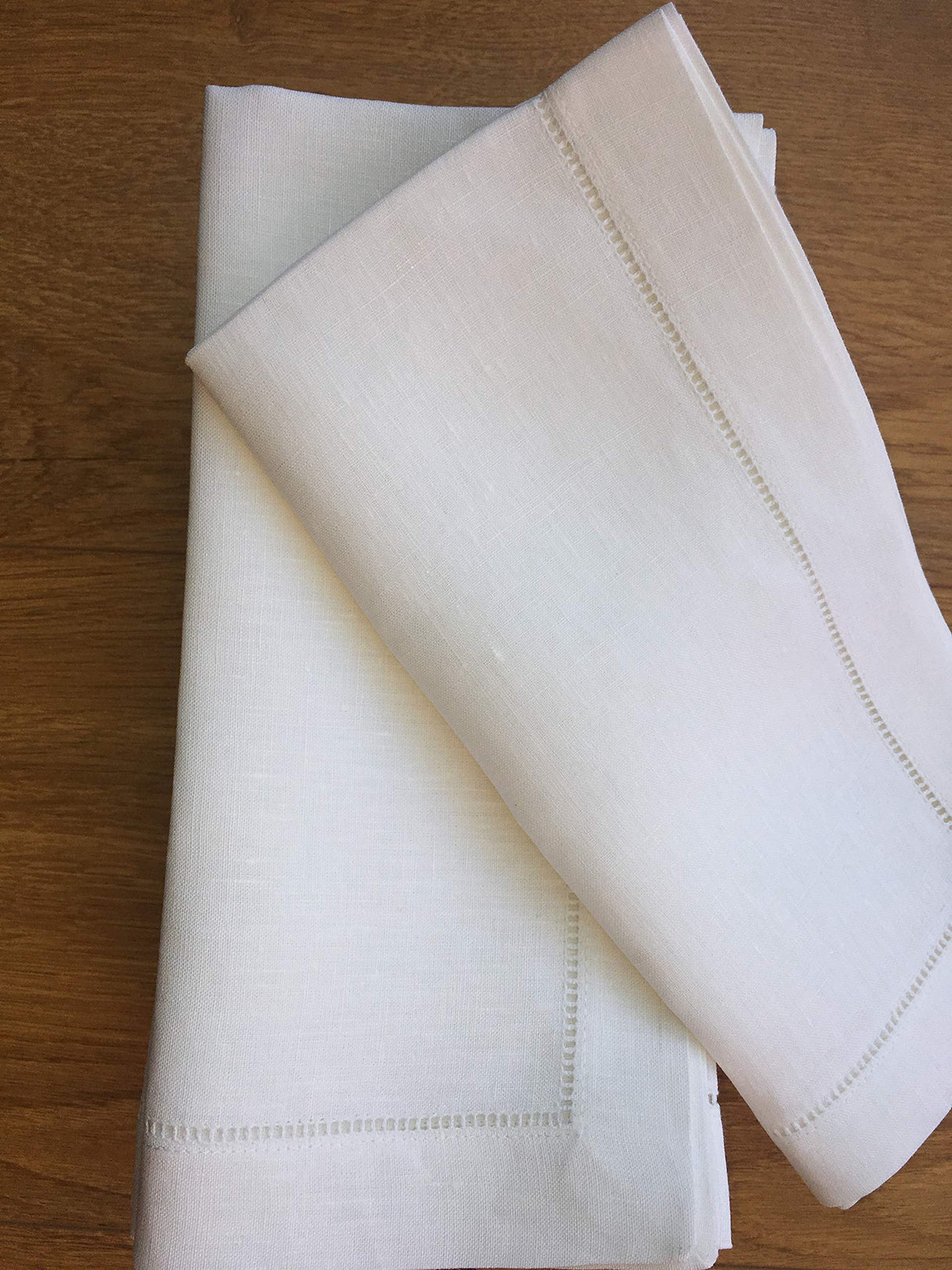 White Linen Hem Stitch Dinner Napkins - Set of 12 20"x20"-Ladder Hem Stitch 100% Linen Cloth Napkins-Super Value Bulk 12 Pack Minhcraft