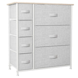 DWVO Dresser for Bedroom, 7 Drawers Fabric Dresser, Organizer Unit for Living Room, Hallway, Closets - Sturdy Steel Frame, Wooden Top & Easy Pull Fabric Bins, Light Gray DWVO
