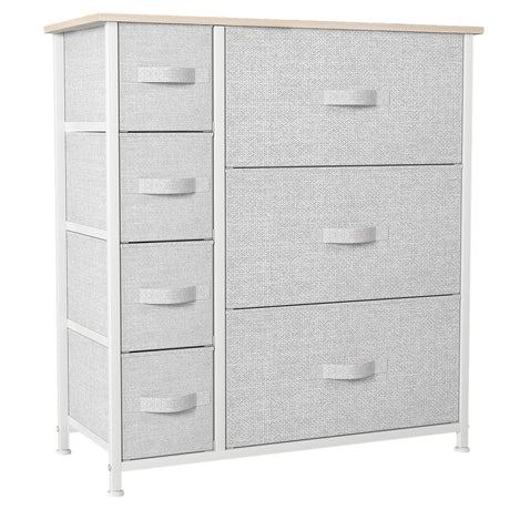 DWVO Dresser for Bedroom, 7 Drawers Fabric Dresser, Organizer Unit for Living Room, Hallway, Closets - Sturdy Steel Frame, Wooden Top & Easy Pull Fabric Bins, Light Gray DWVO