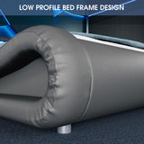 WEEWAY Modern Grey King Bed Frame with RGBW LED Lights and Adjustable Storage Headboard WEEWAY