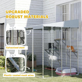 PawHut 79" Large Catio Outdoor Cat Enclosure, Galvanized Steel Outdoor Cat House with 420D Waterproof Canopy for 1-3 Large Cat, Walk-in Cat Cage with Sleeping Box, Jumping Platforms, Silver PawHut