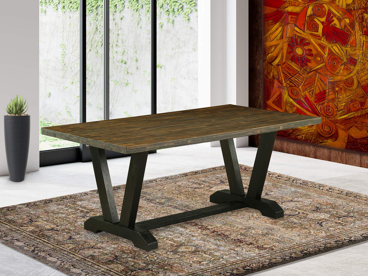 East West Furniture V-Style Mid-Century Modern Dining Rectangle Solid Wood Table Top with Stylish Legs, 40x72 Inch, VT677 East West Furniture