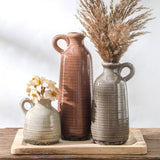 Ceramic Vases Set of 3, Neutral Rustic Farmhouse Vase with Handle, Decorative Flower Vases Home Decor Modern Boho Pampass Vase for Table Mantel Entryway Shelf Living Room Kitchen Bathroom - Brown ooit