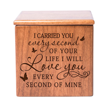 LifeSong Milestones Personalized Memorial Small Cremation Urn for Human Ashes Wooden Keepsake Urn for Ashes, Engraved Handmade Funeral Urn Holds 49 LifeSong Milestones
