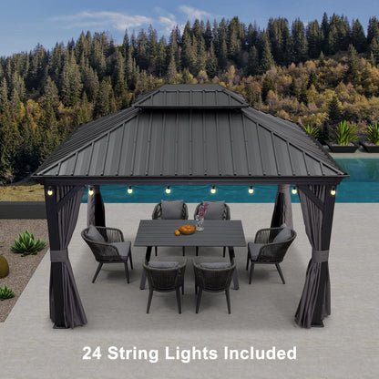 PURPLE LEAF 10' X 12' Hardtop Gazebo with Light Galvanized Steel Double Roof Outdoor Gazebo for Patio Lawn and Garden Grey - WoodArtSupply