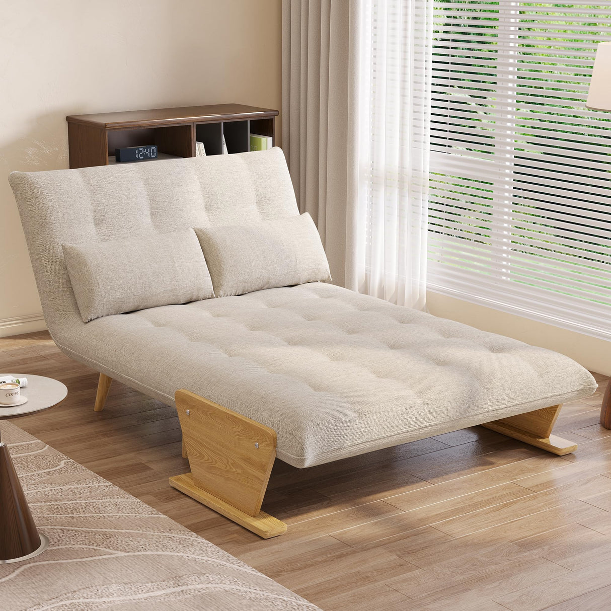 JASIWAY Convertible Chair Bed Sleeper for Adults, Linen 3-In-1 Convertable Single Sleeper Chair for Small Spaces, Trifold Futon Chaise Lounge that Turn into Beds, Adjustable Backrest (76.6"D X 44.9"W) JASIWAY