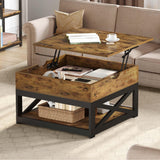 YITAHOME Lift Top Coffee Table with Storage, Farmhouse Coffee Tables for Living Room, Square Coffee Table with Lifting Top Wooden Coffee Tables Center Cocktail Table, Rustic Brown YITAHOME