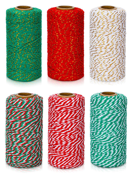 6 Rolls 1968 Feet Christmas Twine Baker Twine Wrapping Rope for Christmas DIY Crafts Gift Decorations, 6 Colors Boao