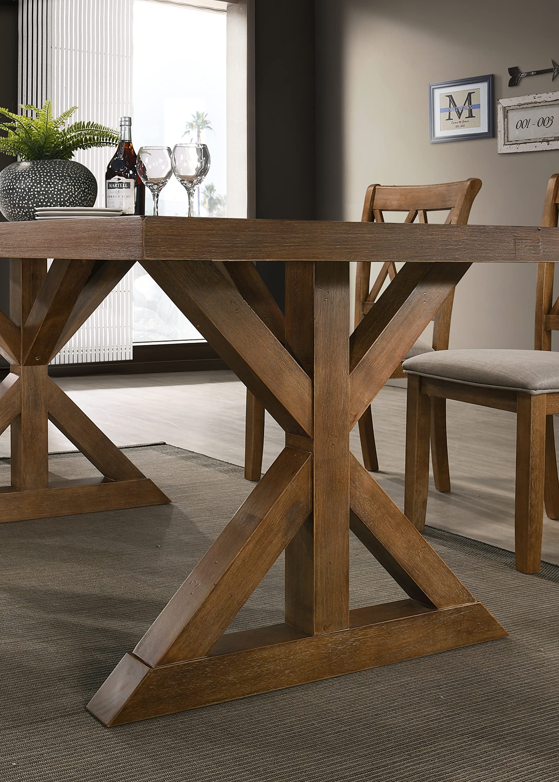 Roundhill Furniture Enna Morden Farmhouse Wood Trestle Dining Table, Brushed Driftwood - WoodArtSupply